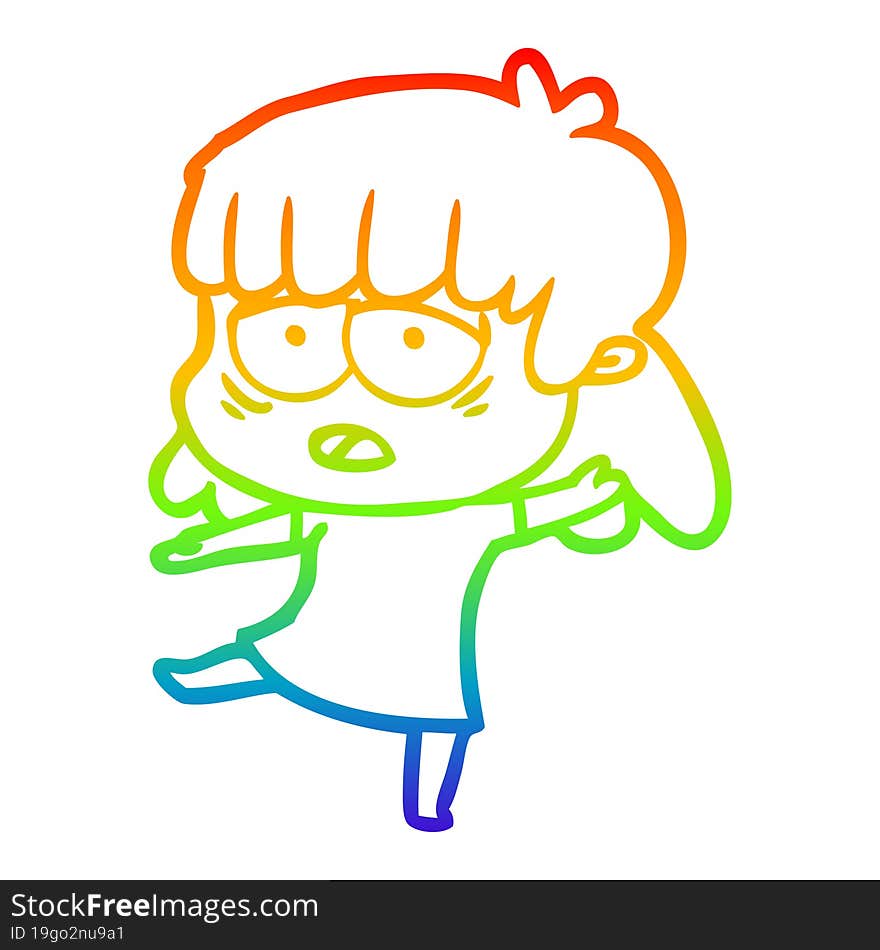 rainbow gradient line drawing cartoon tired woman