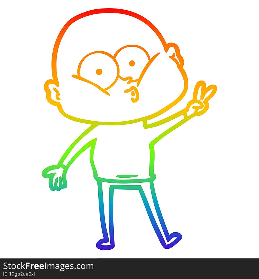 rainbow gradient line drawing of a cartoon bald man staring