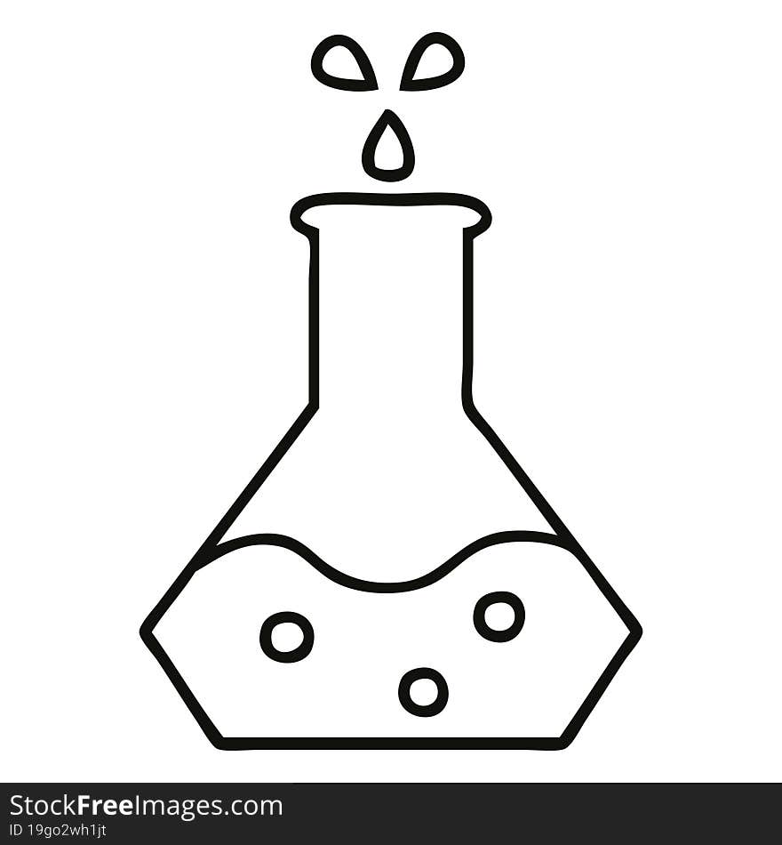 line drawing cartoon of a science experiment