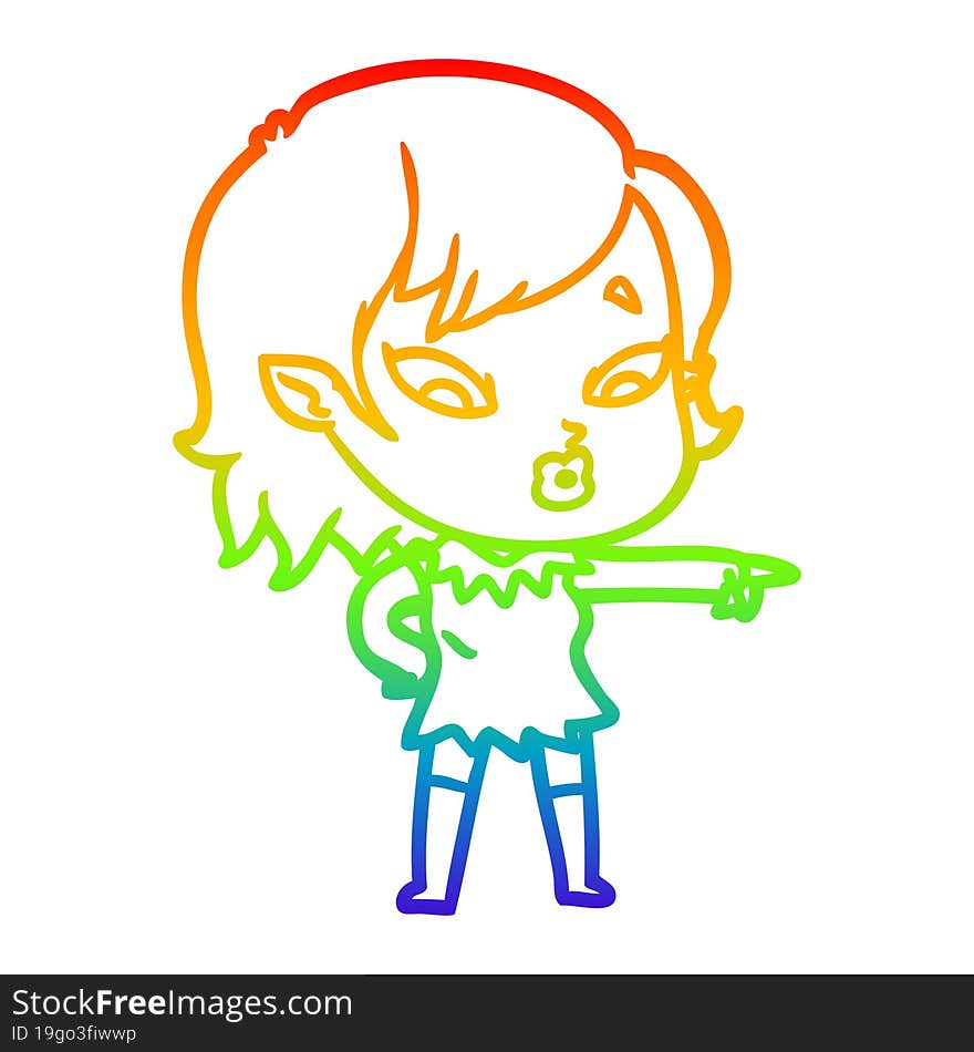 rainbow gradient line drawing cute cartoon vampire girl