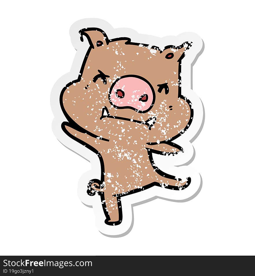 distressed sticker of a angry cartoon pig