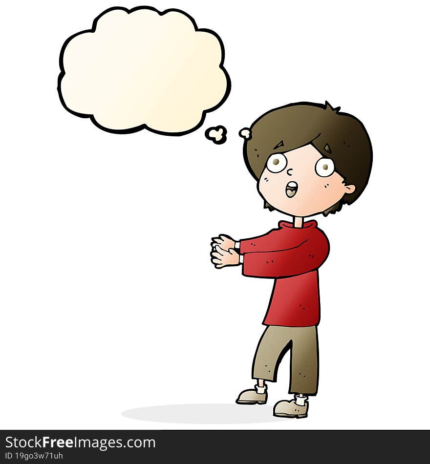 cartoon shocked boy with thought bubble