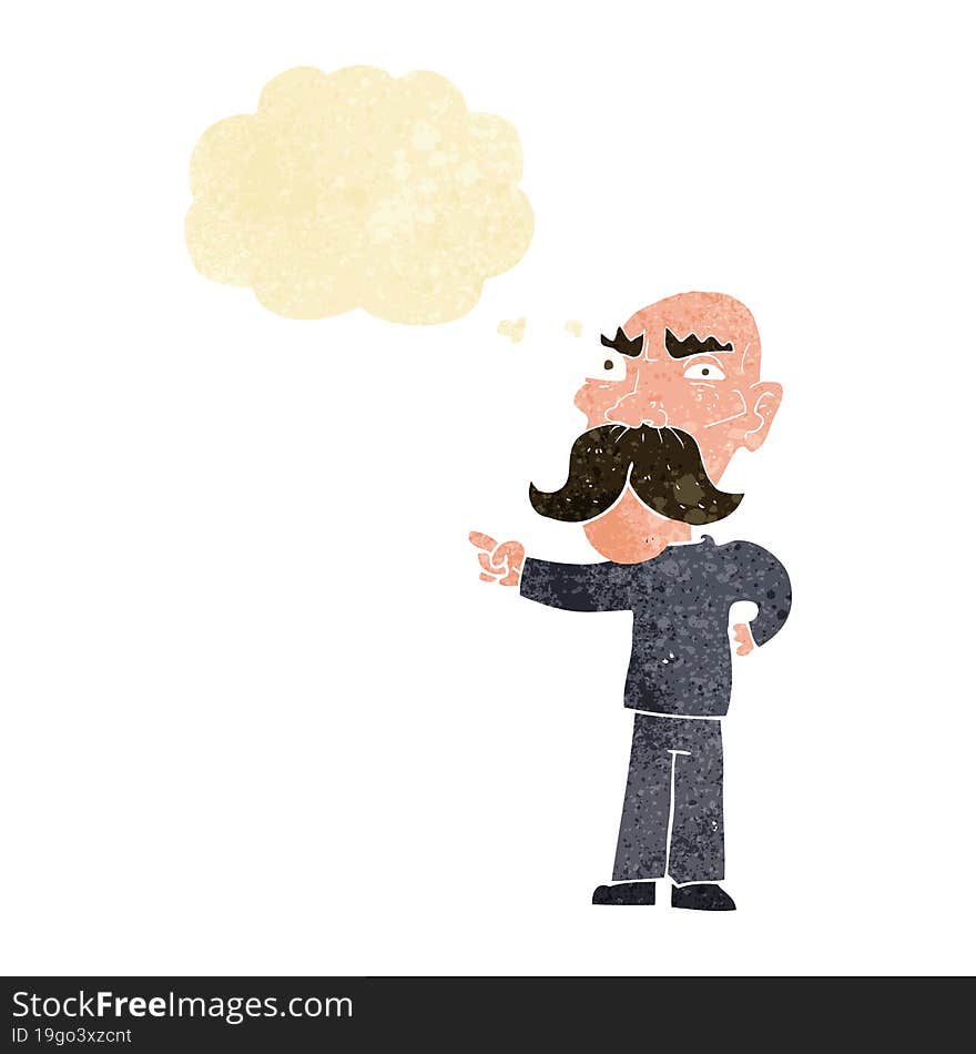 cartoon annoyed old man pointing with thought bubble