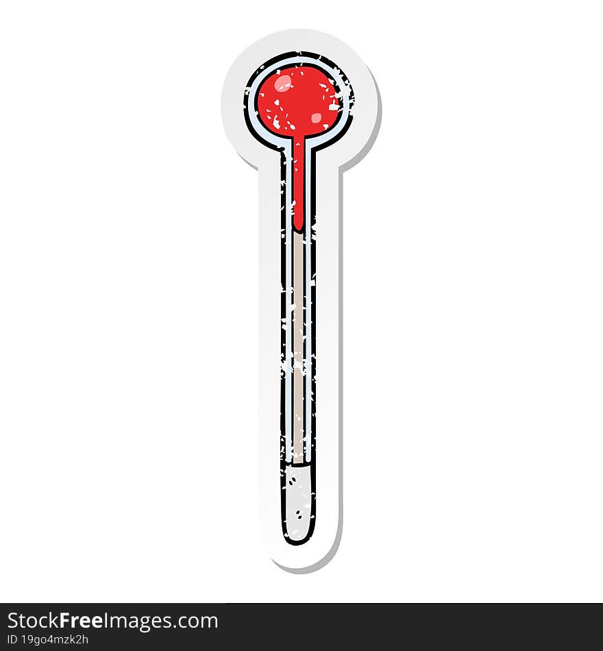 Distressed Sticker Of A Cartoon Thermometer