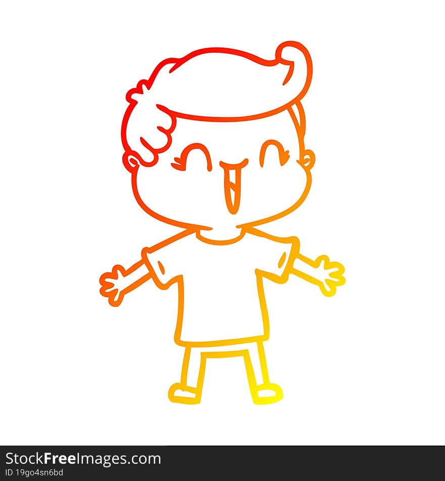 warm gradient line drawing of a cartoon laughing boy