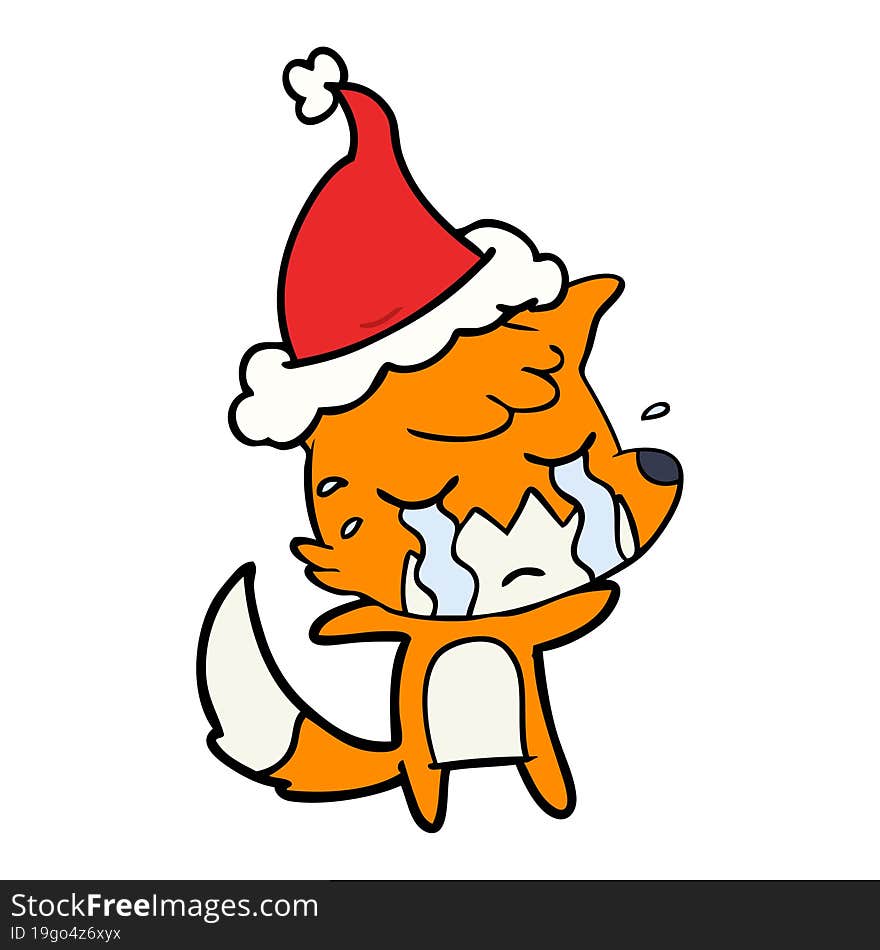 Crying Fox Line Drawing Of A Wearing Santa Hat