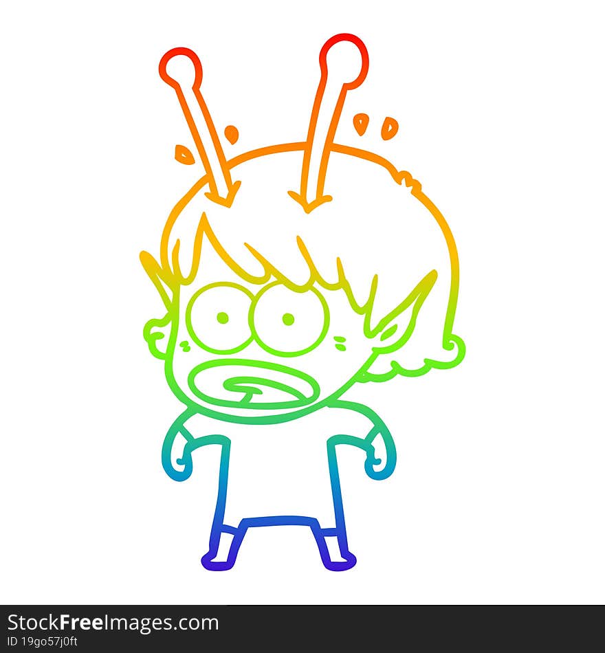 rainbow gradient line drawing cartoon shocked alien girl