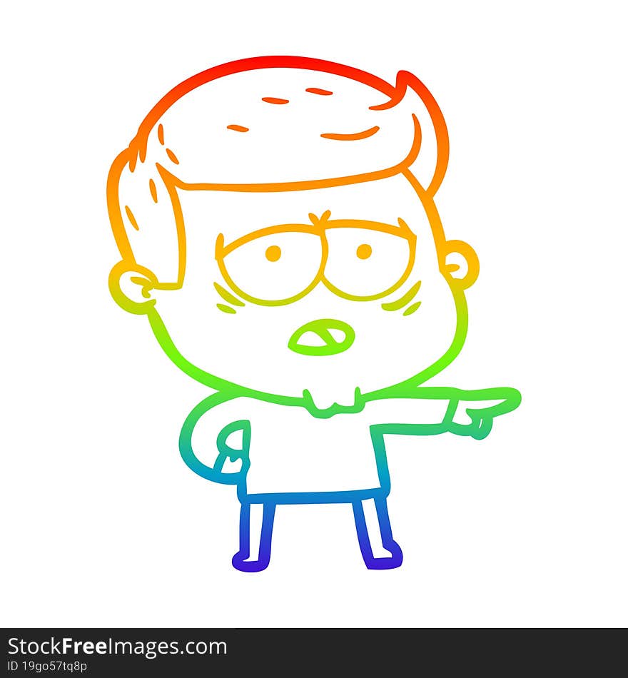 rainbow gradient line drawing of a cartoon tired man