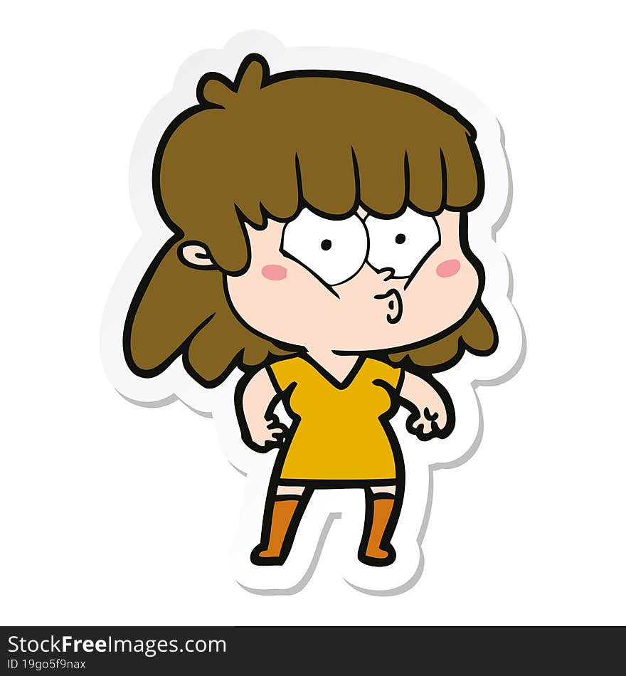 sticker of a cartoon whistling girl