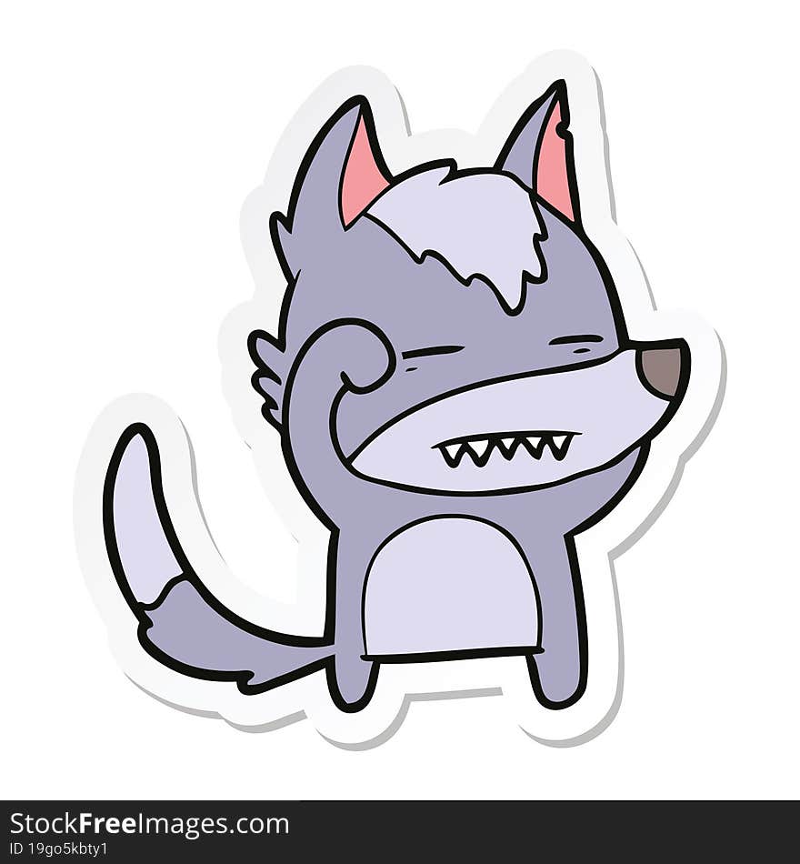 Sticker Of A Cartoon Wolf Showing Teeth