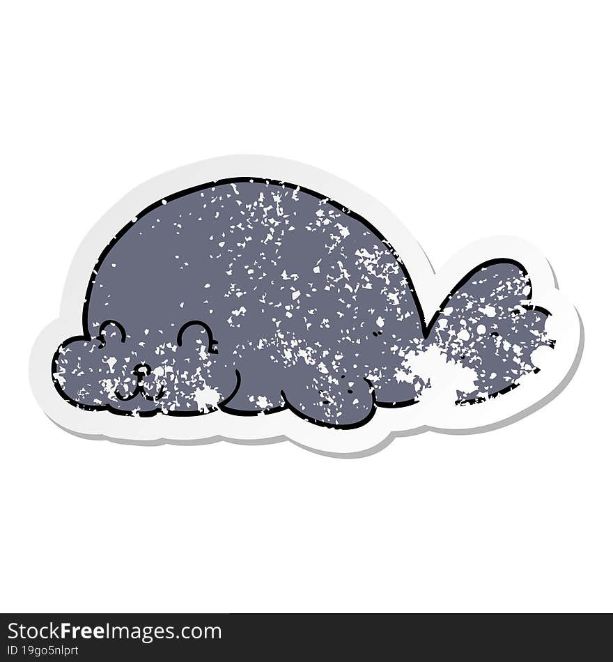 distressed sticker of a cute cartoon seal