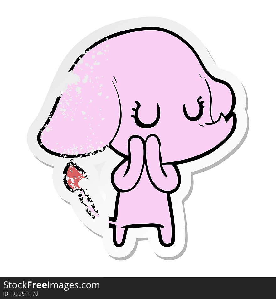 distressed sticker of a cute cartoon elephant