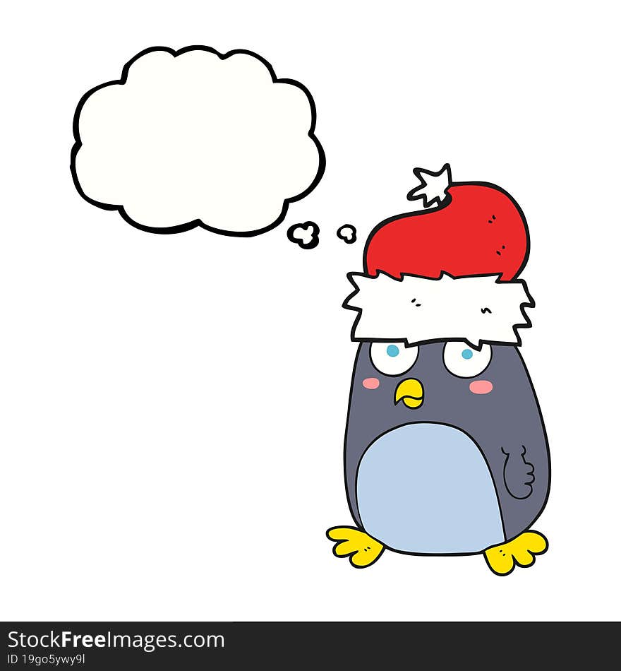 freehand drawn thought bubble cartoon penguin