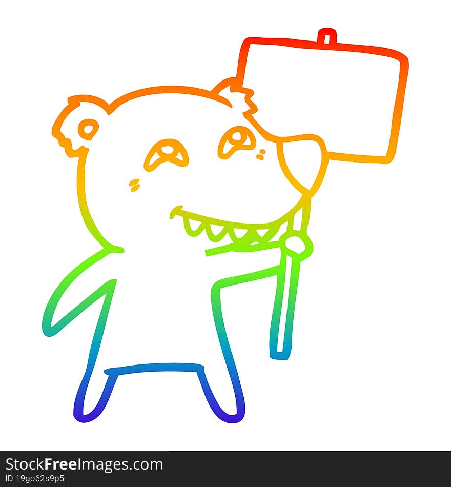 rainbow gradient line drawing cartoon polar bear showing teeth