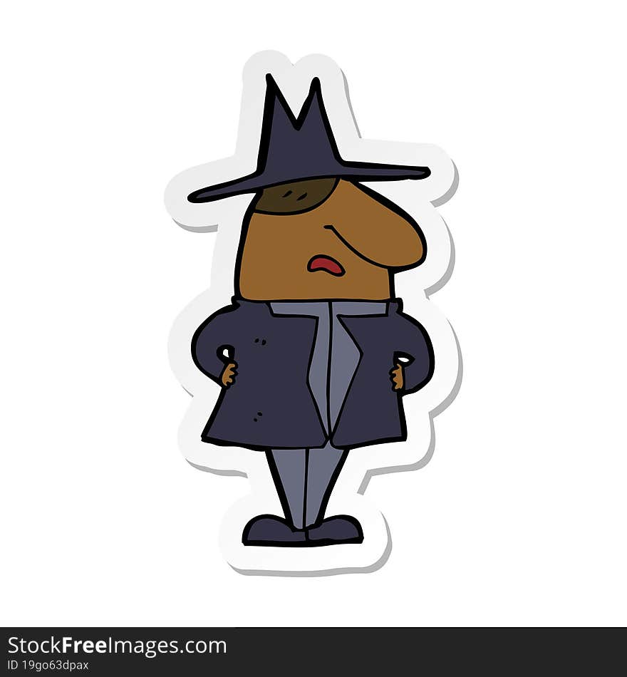 sticker of a cartoon man in coat and hat