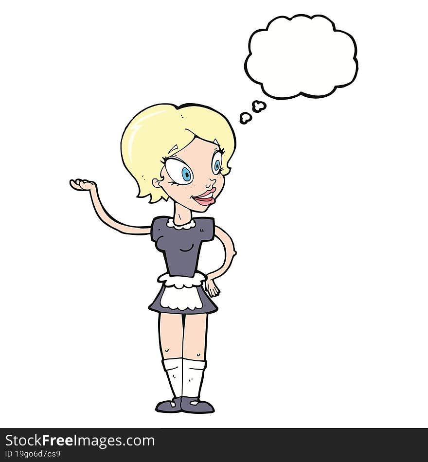 Cartoon Woman In Maid Costume With Thought Bubble