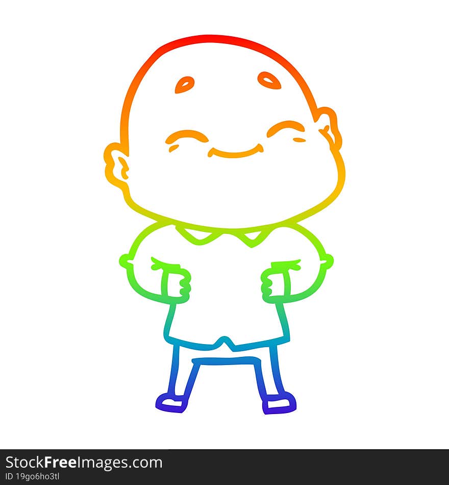 rainbow gradient line drawing cartoon happy bald man