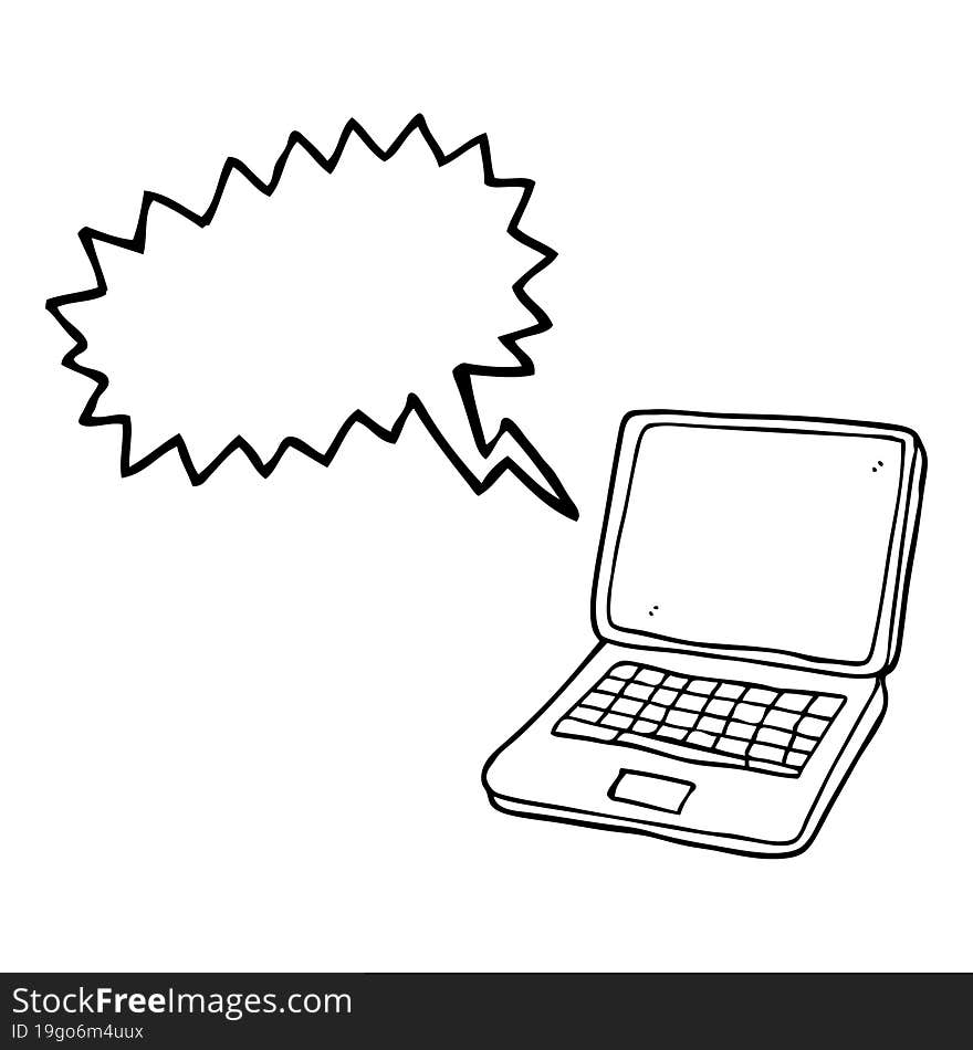 speech bubble cartoon laptop computer with heart symbol on screen