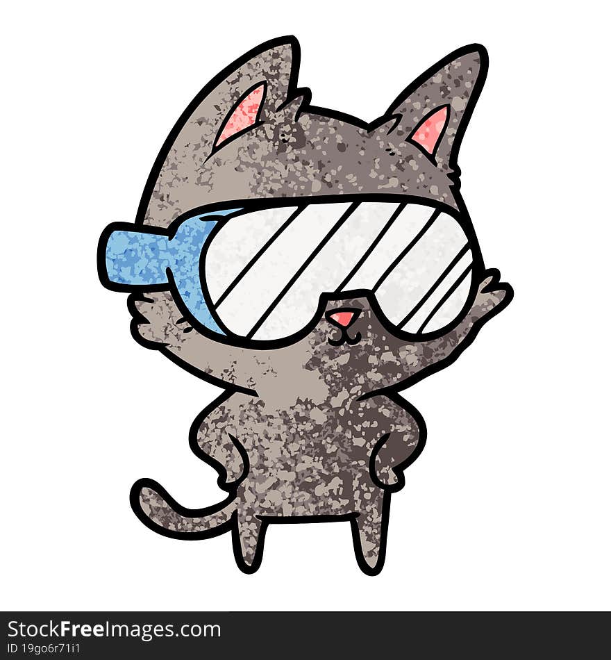 cartoon cat with goggles over eyes. cartoon cat with goggles over eyes