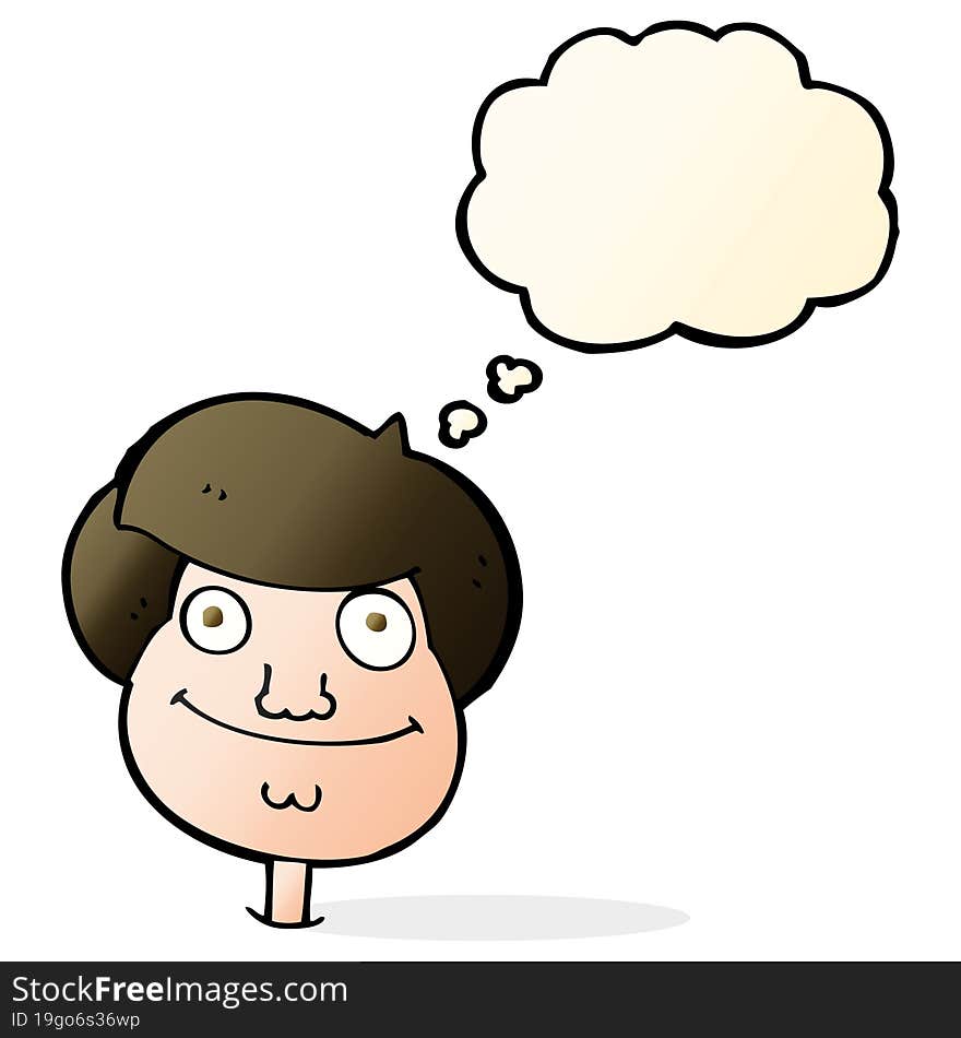 cartoon happy boy\'s face with thought bubble