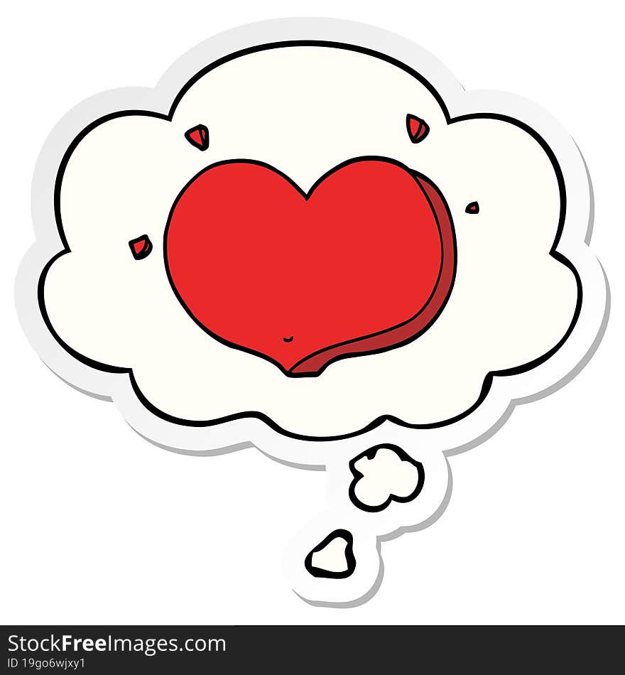 cartoon love heart with thought bubble as a printed sticker