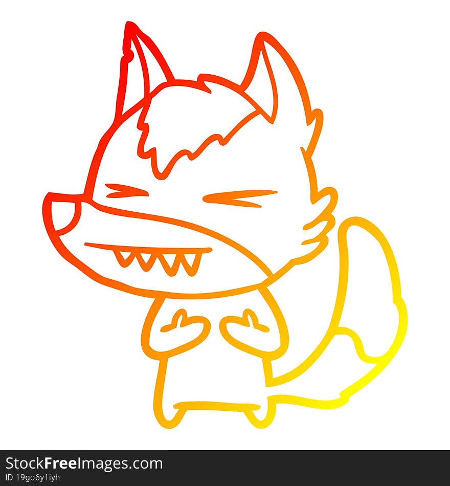 warm gradient line drawing angry wolf cartoon