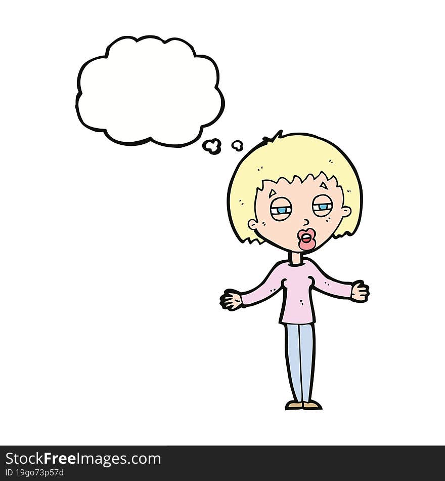 cartoon suspicious woman with thought bubble