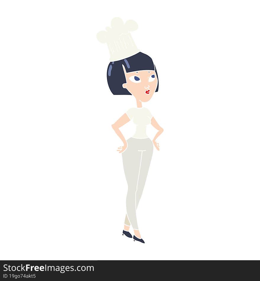 Flat Color Illustration Of A Cartoon Female Chef