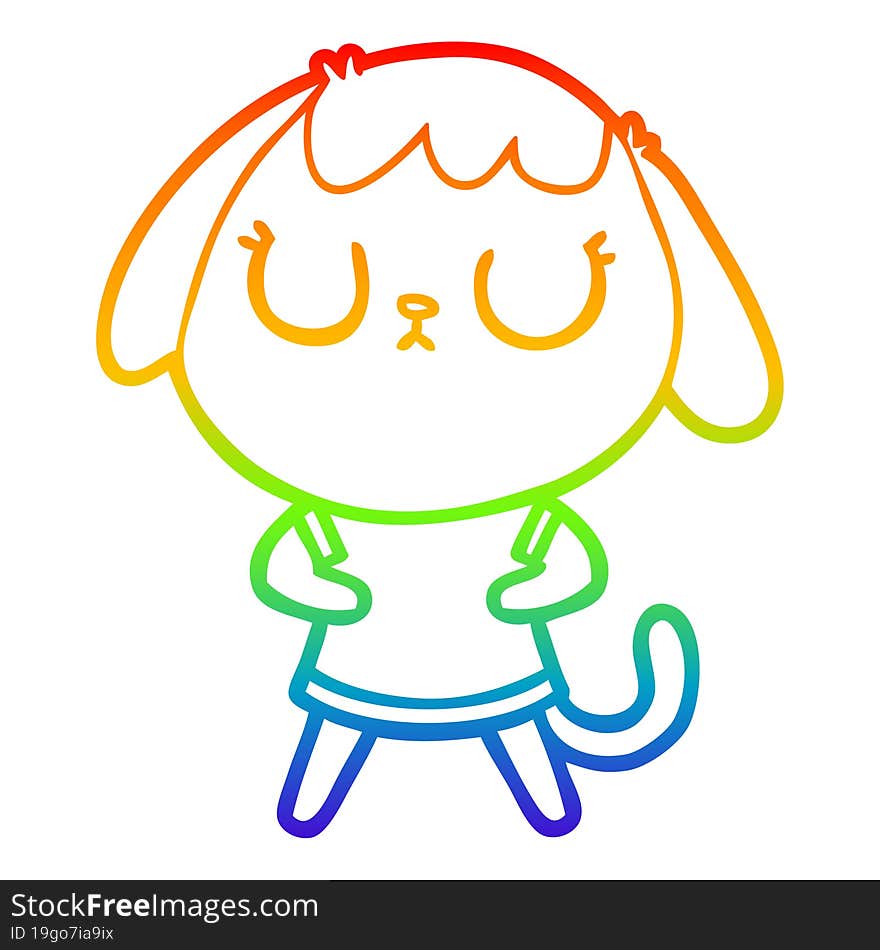 rainbow gradient line drawing of a cute cartoon dog