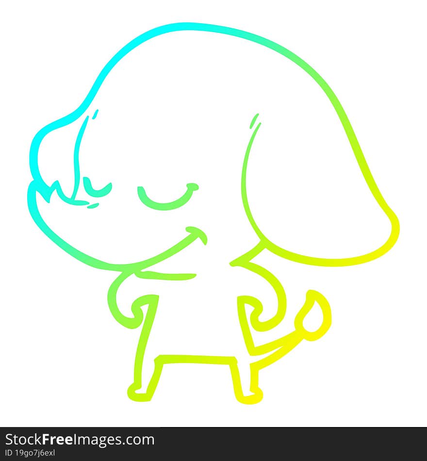 cold gradient line drawing cartoon smiling elephant