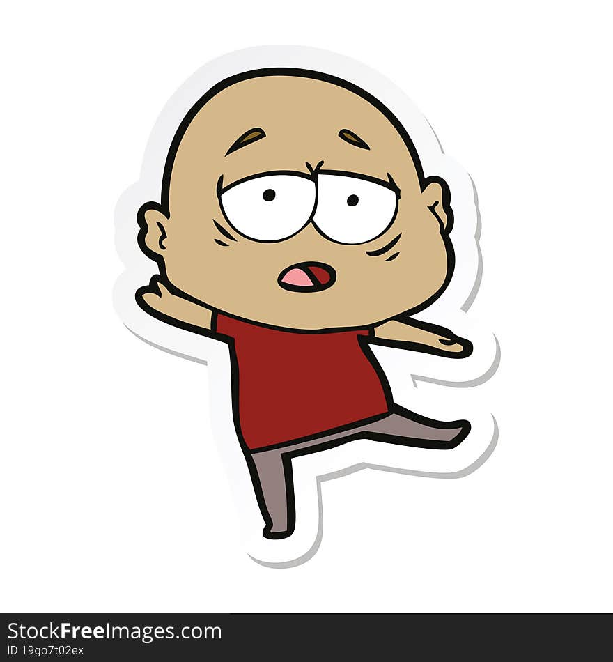 sticker of a cartoon tired bald man