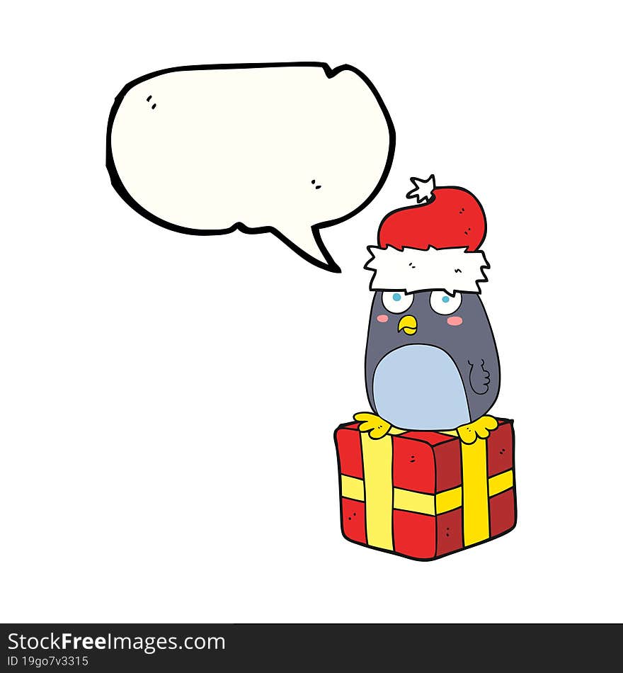 freehand drawn speech bubble cartoon christmas penguin