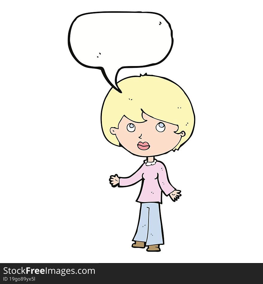 Cartoon Woman Thinking With Speech Bubble