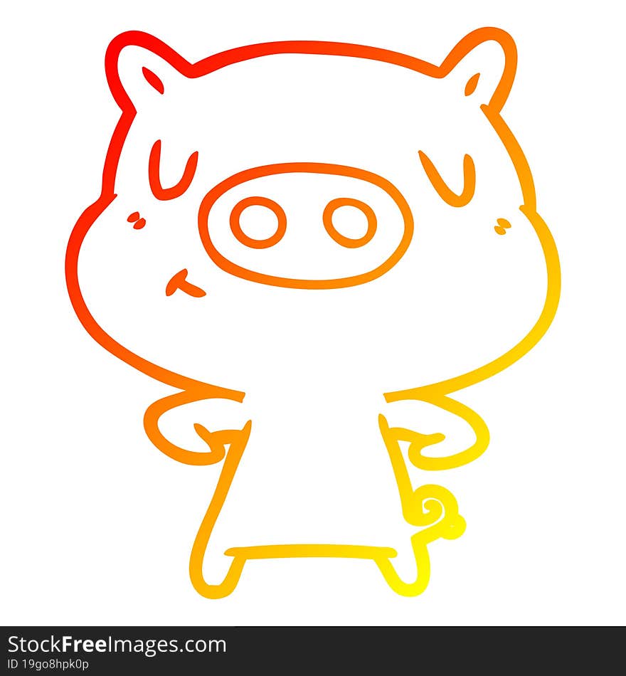 Warm Gradient Line Drawing Cartoon Content Pig