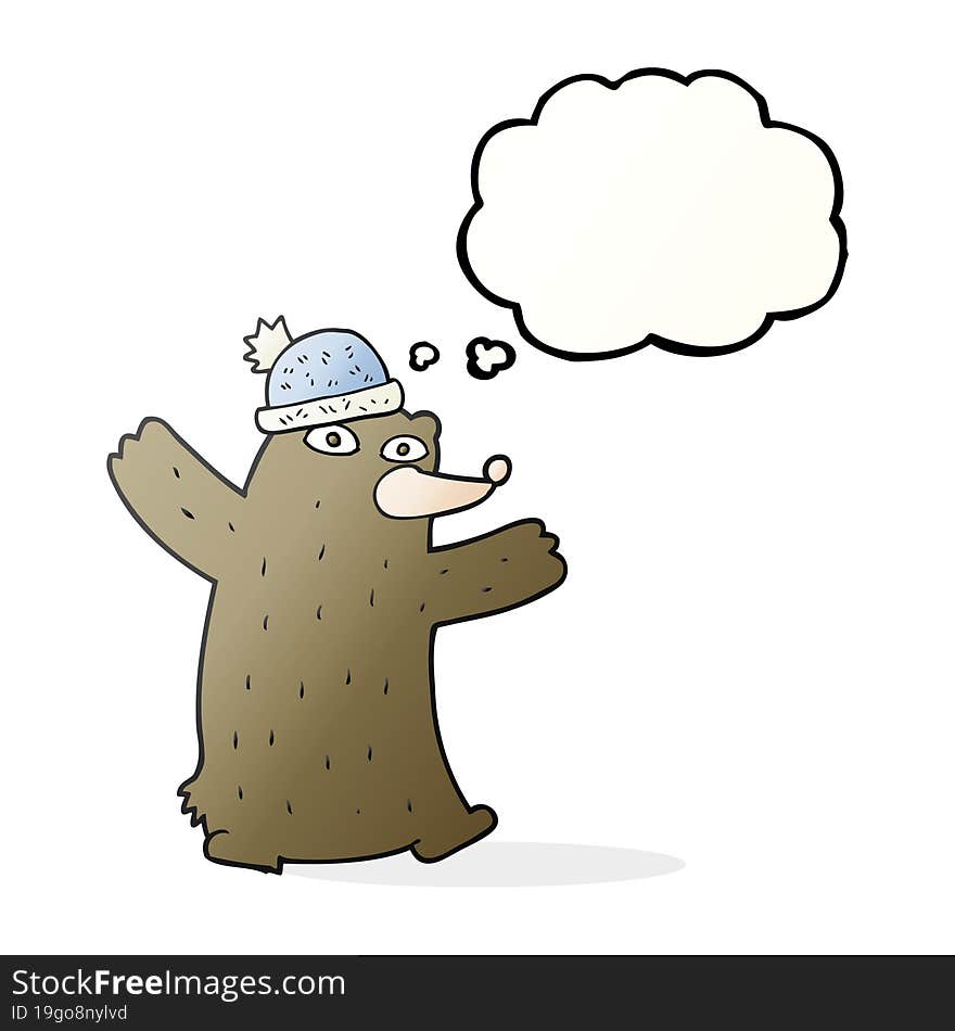 Thought Bubble Cartoon Bear Wearing Hat