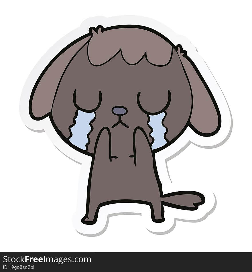 Sticker Of A Cute Cartoon Dog Crying