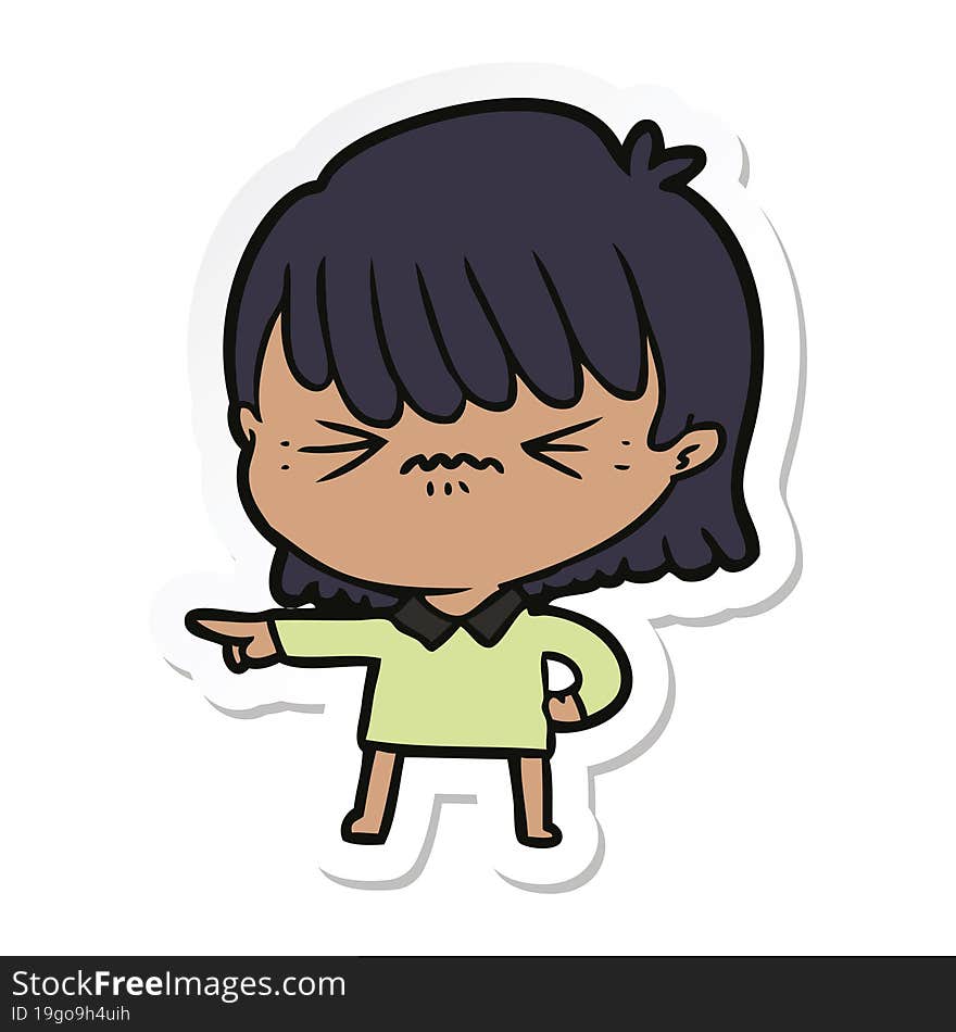 sticker of a annoyed cartoon girl making accusation