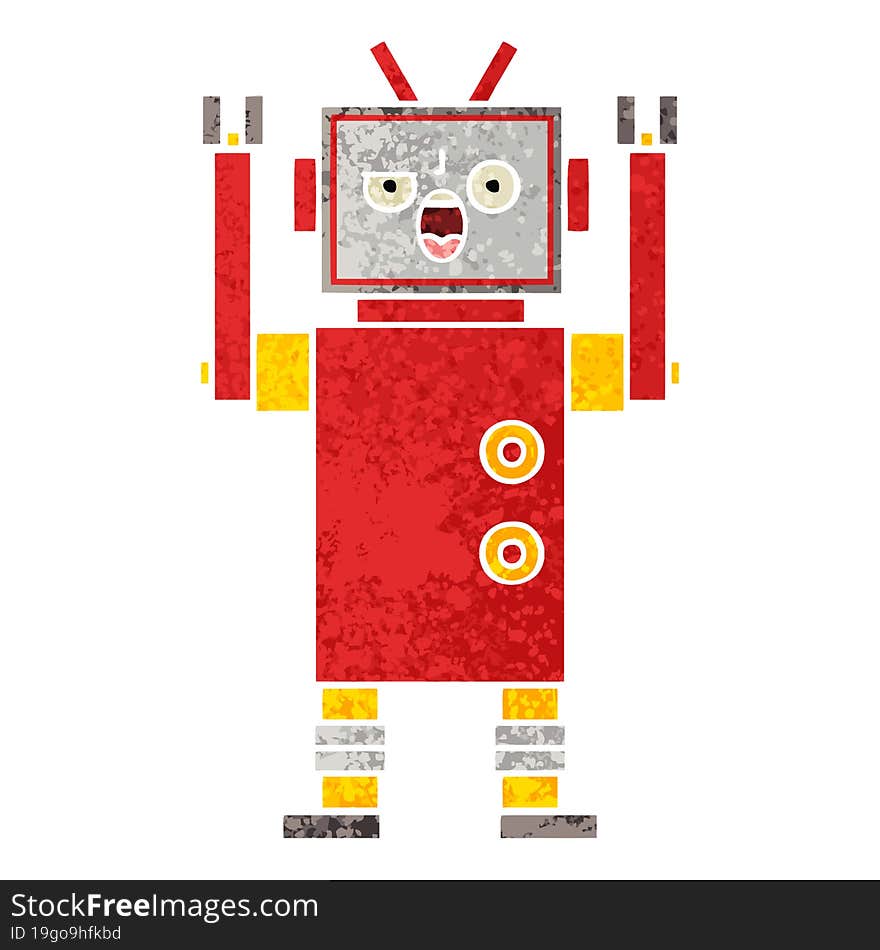 retro illustration style cartoon angry robot