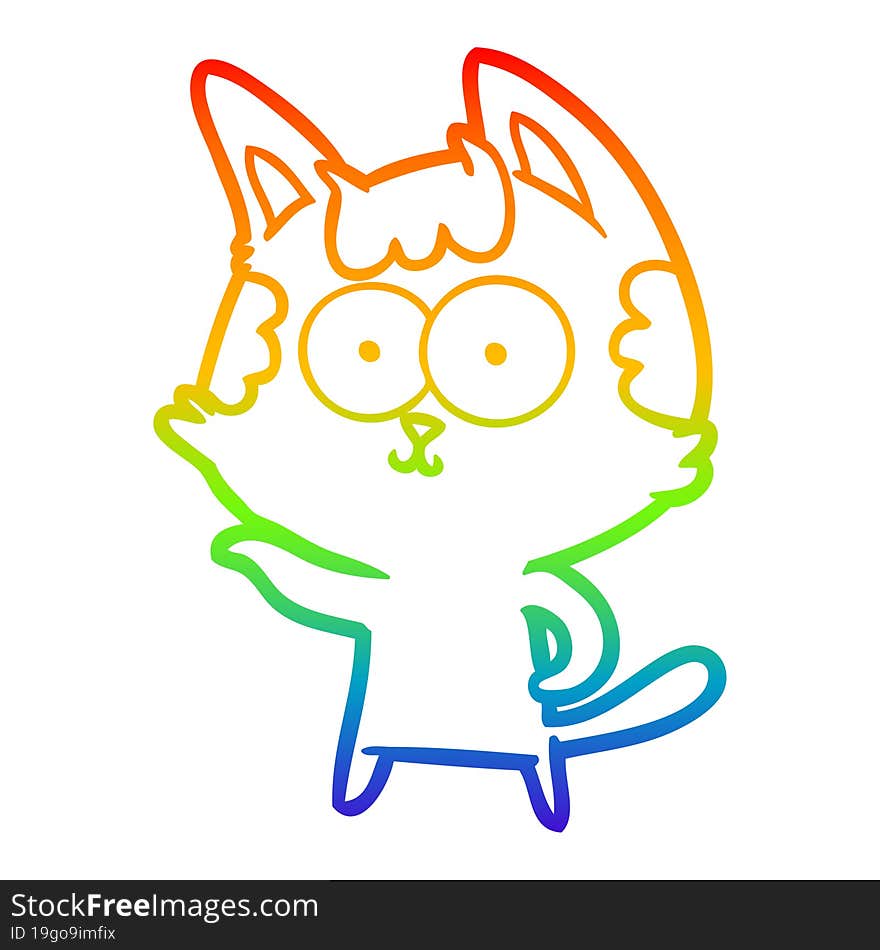 rainbow gradient line drawing of a happy cartoon cat