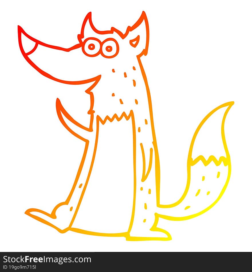 warm gradient line drawing cartoon wolf