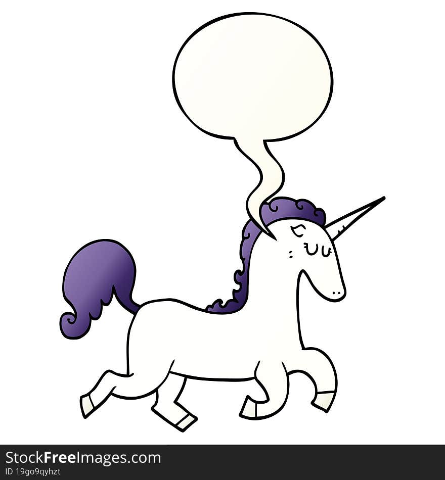 Cartoon Unicorn And Speech Bubble In Smooth Gradient Style