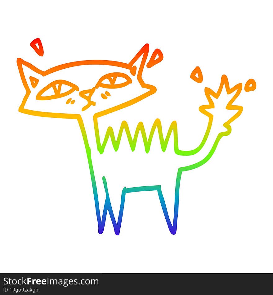 rainbow gradient line drawing of a cartoon halloween black cat