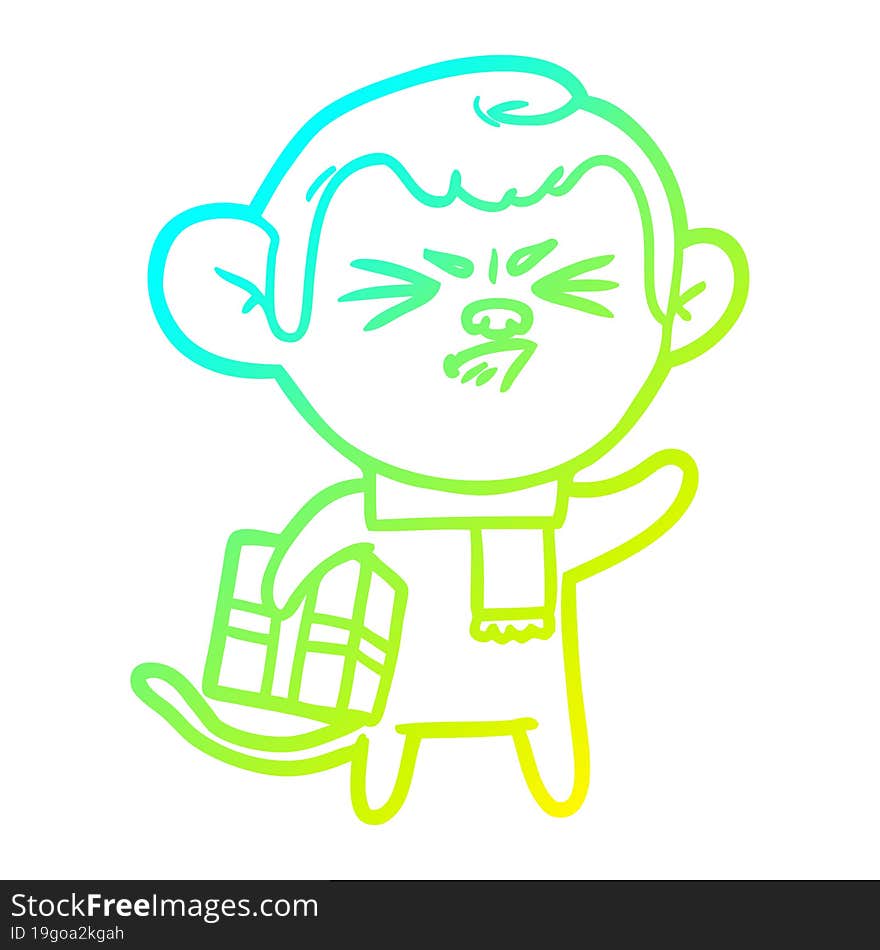 cold gradient line drawing cartoon annoyed monkey