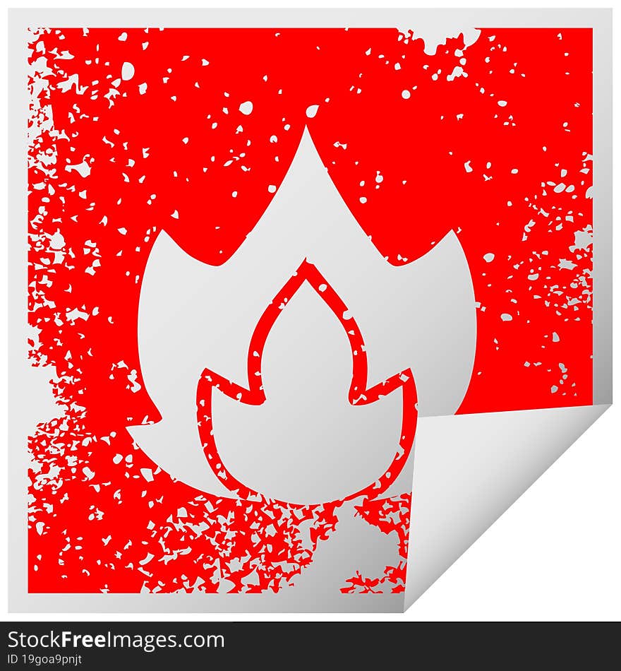 distressed square peeling sticker symbol fire