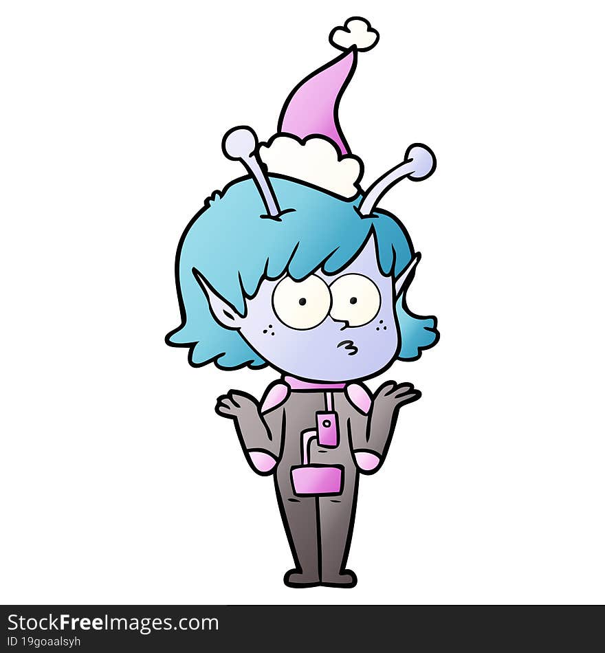 gradient cartoon of a alien girl wearing santa hat