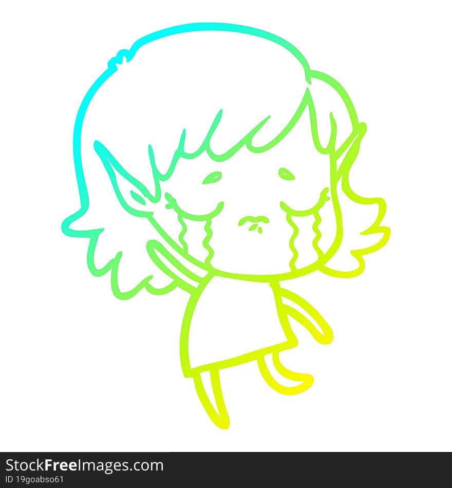 cold gradient line drawing cartoon crying elf girl