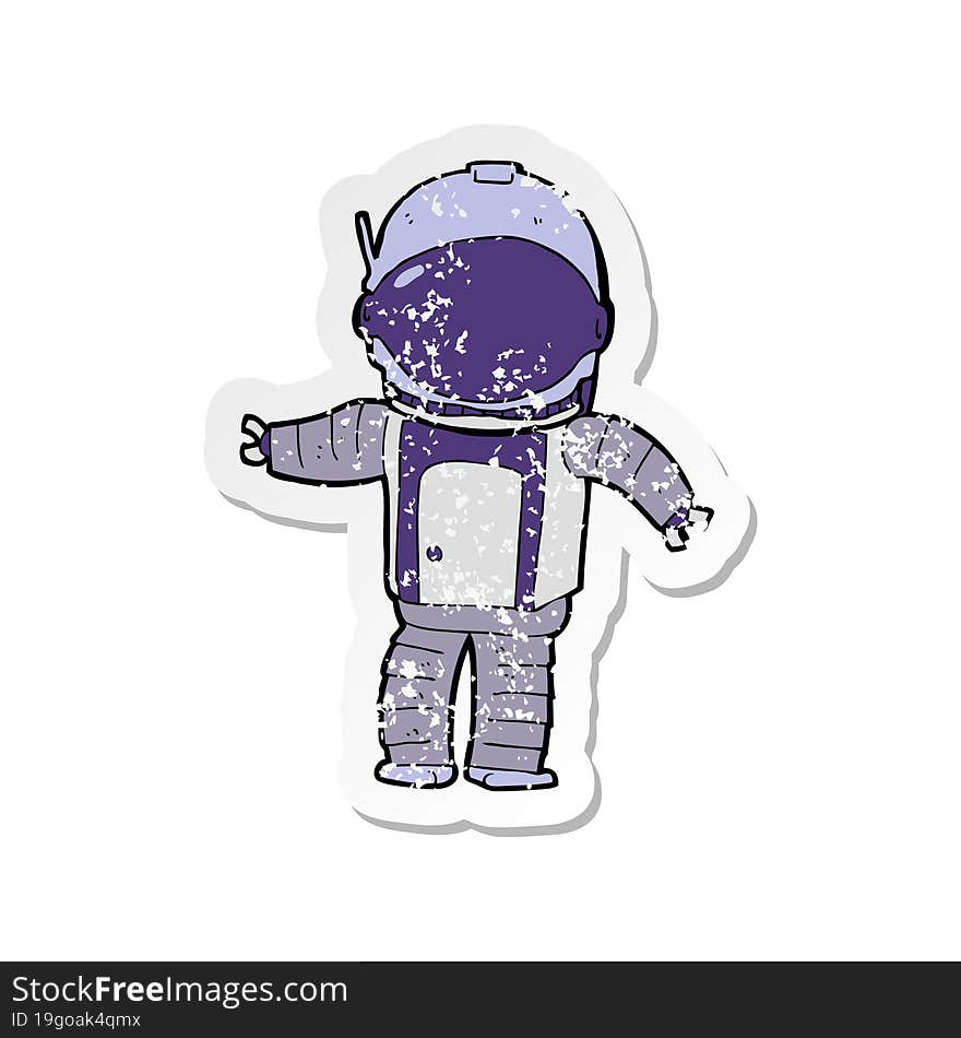 retro distressed sticker of a cartoon astronaut