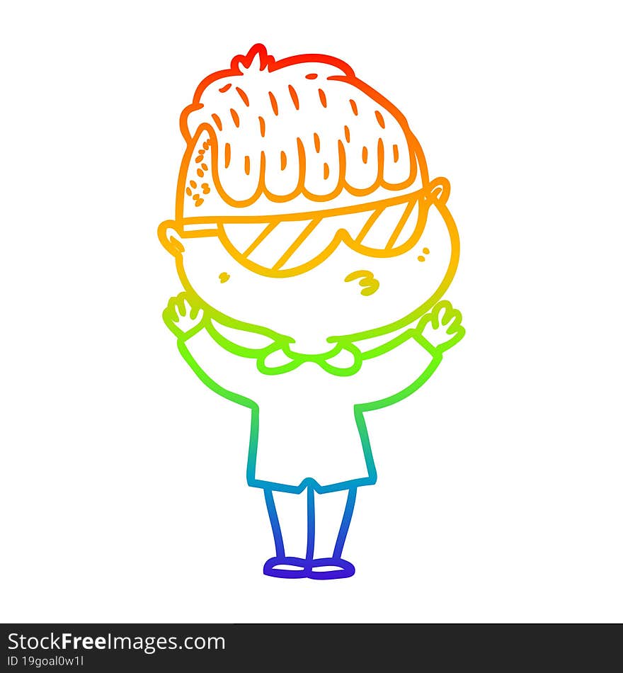 rainbow gradient line drawing cartoon boy wearing sunglasses