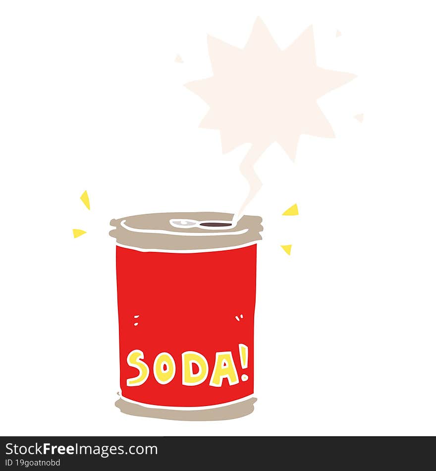 cartoon soda can and speech bubble in retro style