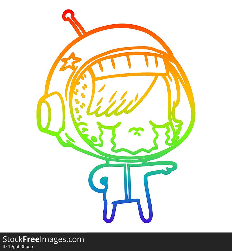 Rainbow Gradient Line Drawing Cartoon Crying Astronaut Girl